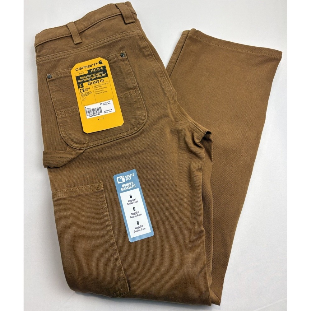 NWT Carhartt Double Knee Twill Work Pants Brown BN4296. Women's 6 Reg Relax Fit